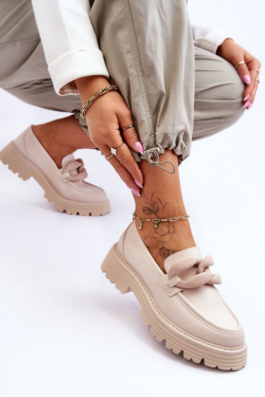 Leather Moccasins Shoes Big Star LL274581 Beige