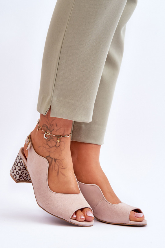 Women's Suede Heel Sandals Maciejka 05870-04 Beige