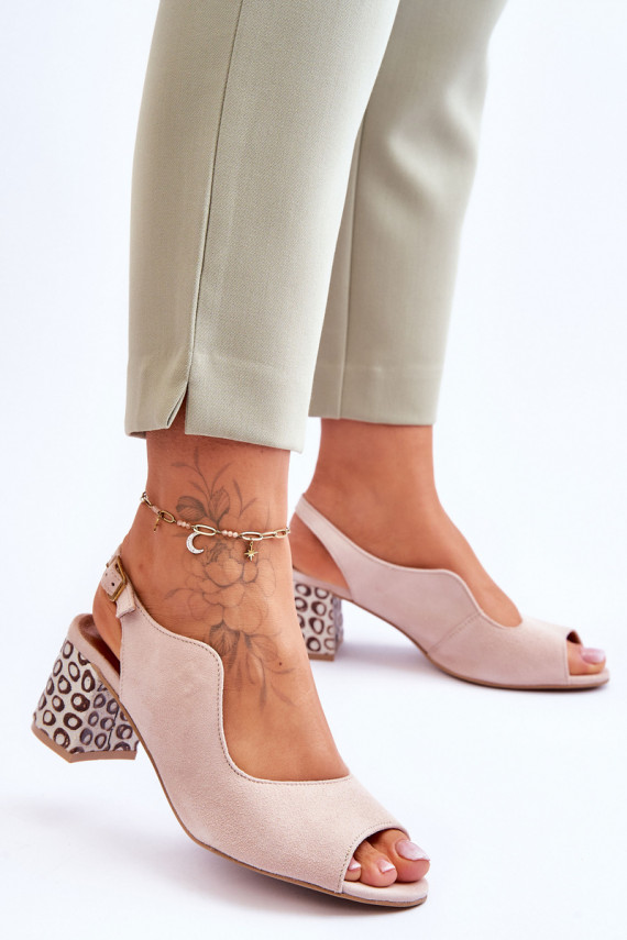 Women's Suede Heel Sandals Maciejka 05870-04 Beige