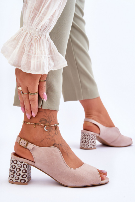 Women's Suede Heel Sandals Maciejka 05870-04 Beige