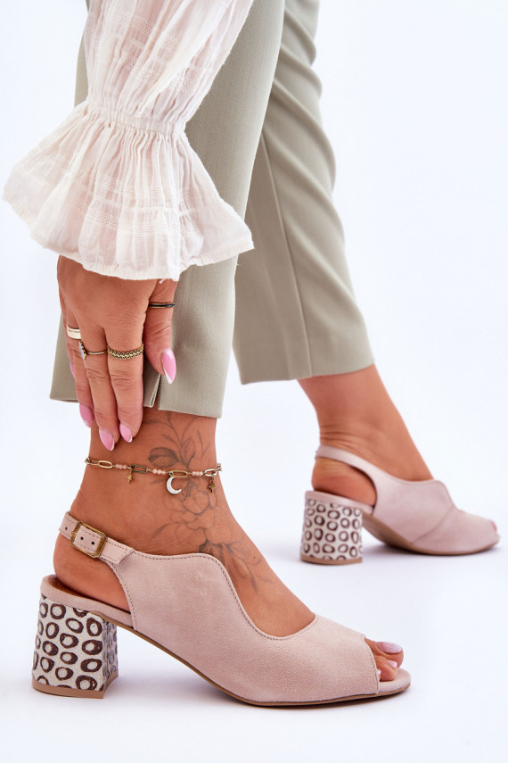 Women's Suede Heel Sandals Maciejka 05870-04 Beige
