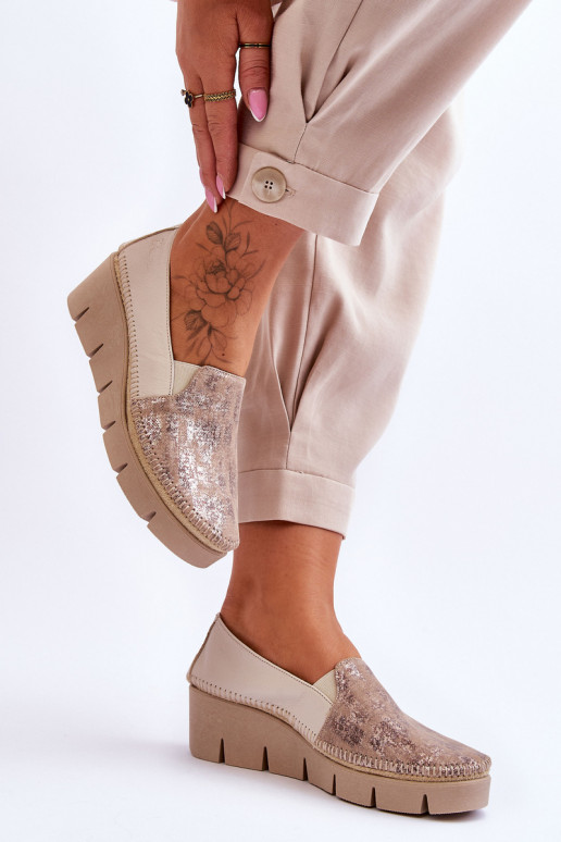 Leather Wedge Sneakers Maciejka 5814A-10 Beige