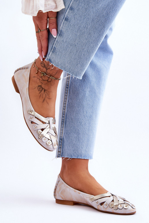 Classic Leather Women s Ballerinas Maciejka 01358-22 Beige and Gold