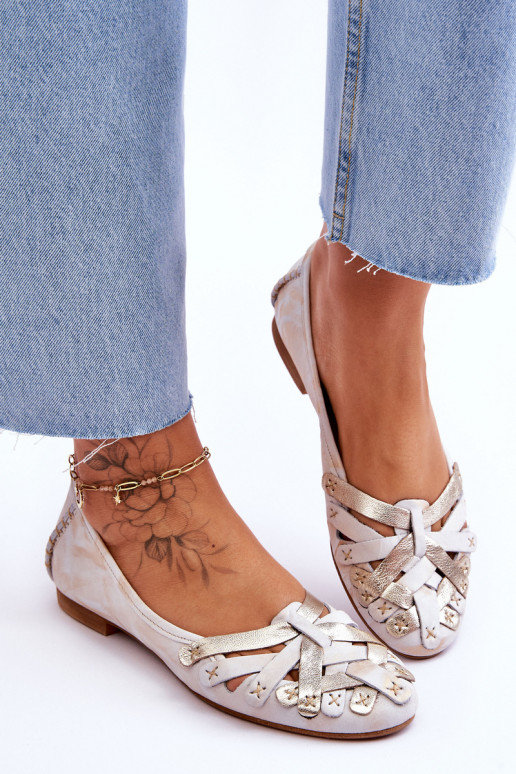 Classic Leather Women s Ballerinas Maciejka 01358-22 Beige and Gold