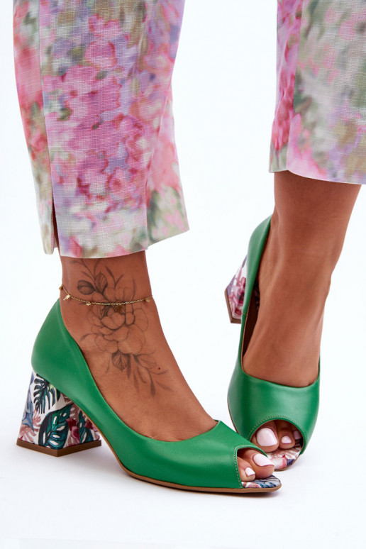 Leather Pumps with Ornamental Heel Lewski Shoes 2608/K Green