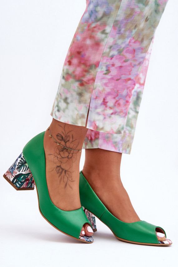 Leather Pumps with Ornamental Heel Lewski Shoes 2608/K Green