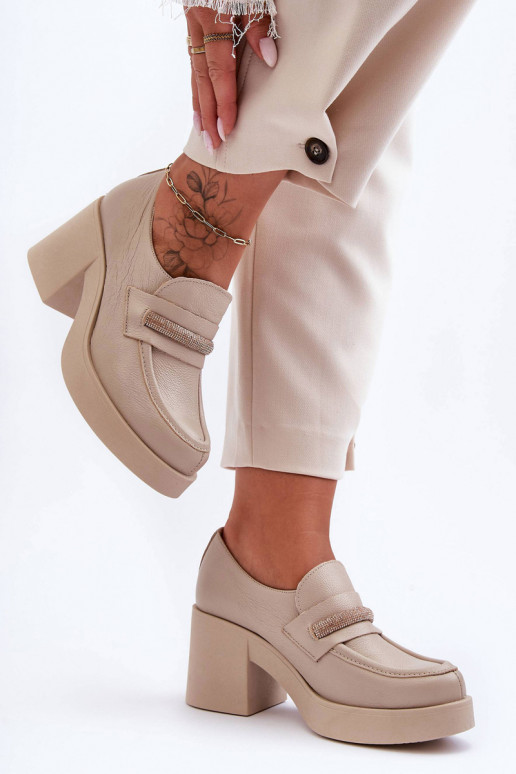 Leather Heeled Shoes with Embellishment Beige Gelanor