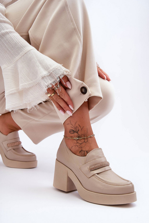 Leather Heeled Shoes with Embellishment Beige Gelanor
