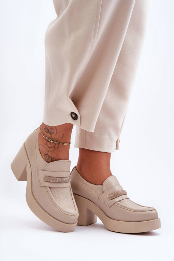 Leather Heeled Shoes with Embellishment Beige Gelanor