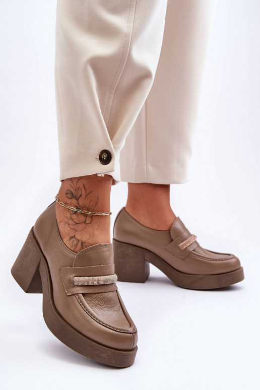 Leather Half-Boots On A Heel With Decoration Dark Beige Gelanor