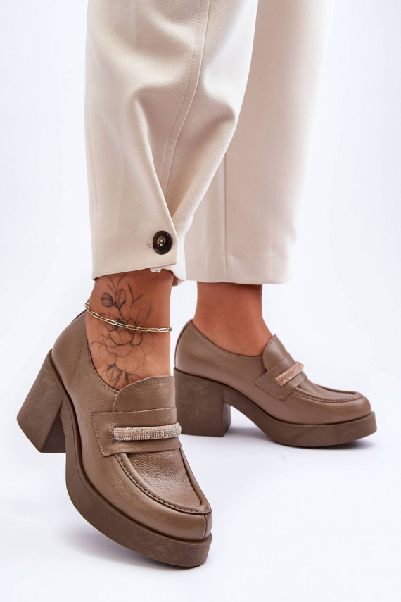 Leather Half-Boots On A Heel With Decoration Dark Beige Gelanor