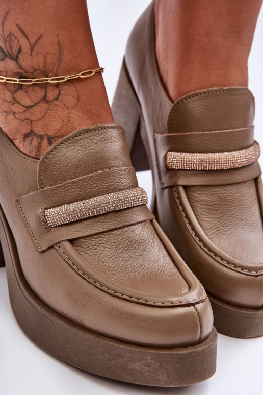 Leather Half-Boots On A Heel With Decoration Dark Beige Gelanor