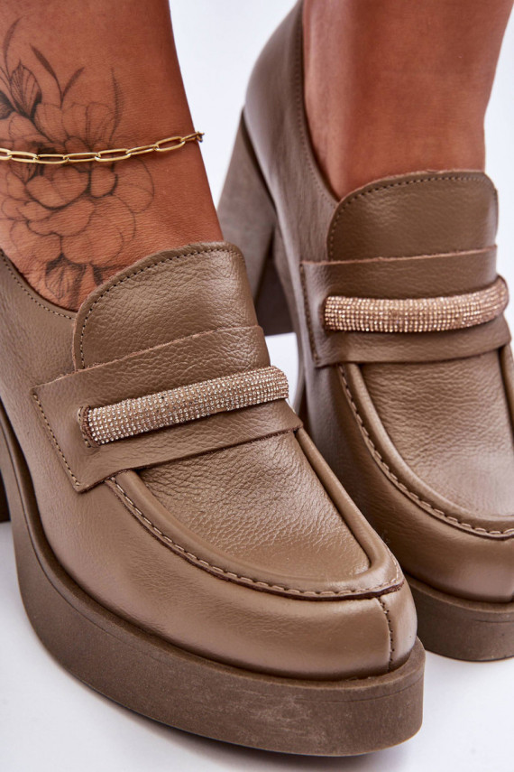 Leather Half-Boots On A Heel With Decoration Dark Beige Gelanor