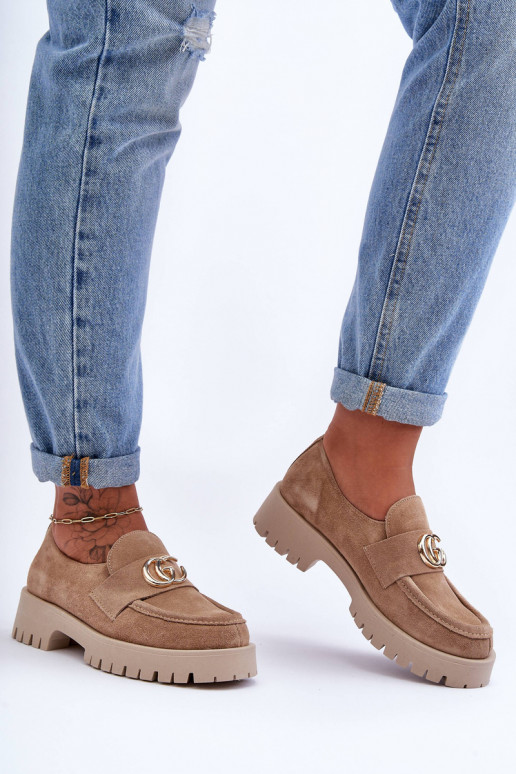 Women's Suede Half Shoes With Beige Ornament Rosefalls