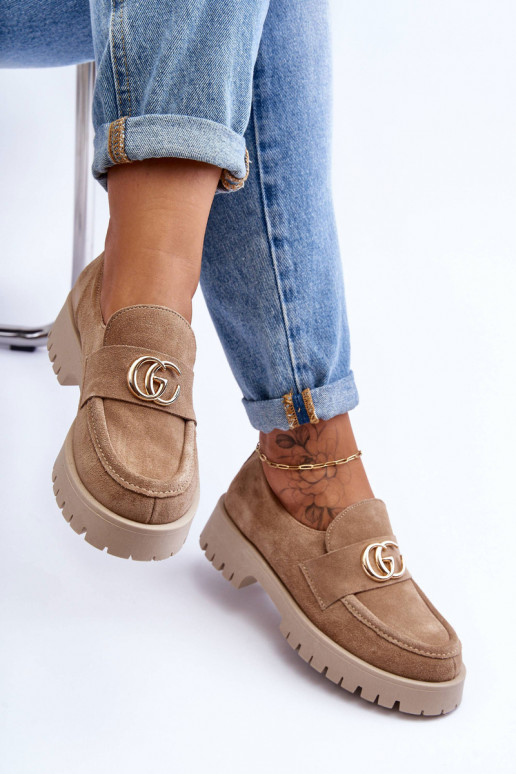 Women's Suede Half Shoes With Beige Ornament Rosefalls