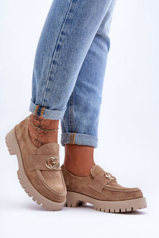 Women's Suede Half Shoes With Beige Ornament Rosefalls