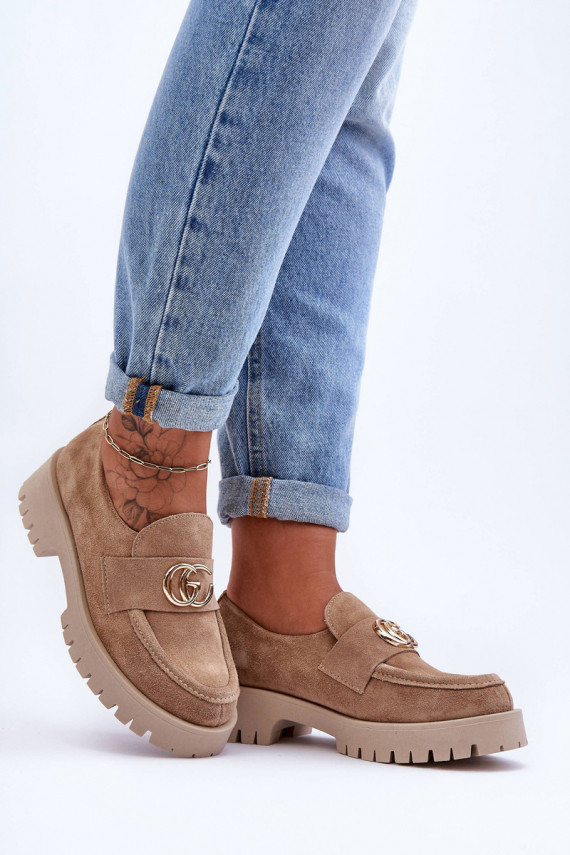 Women's Suede Half Shoes With Beige Ornament Rosefalls