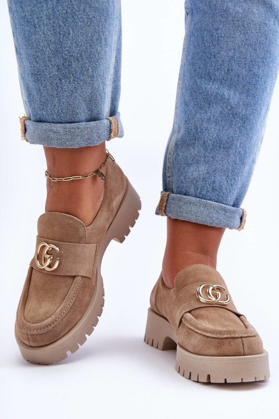 Women's Suede Half Shoes With Beige Ornament Rosefalls
