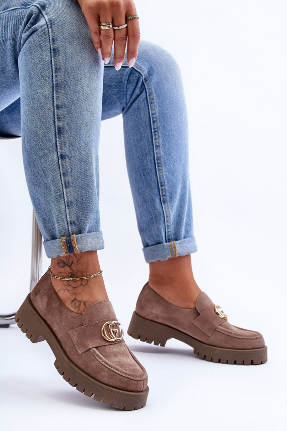 Women's Suede Half-Boots with Dark Beige Ornament Rosefalls