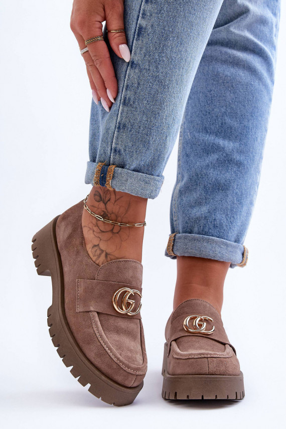 Women's Suede Half-Boots with Dark Beige Ornament Rosefalls