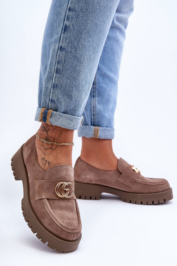 Women's Suede Half-Boots with Dark Beige Ornament Rosefalls