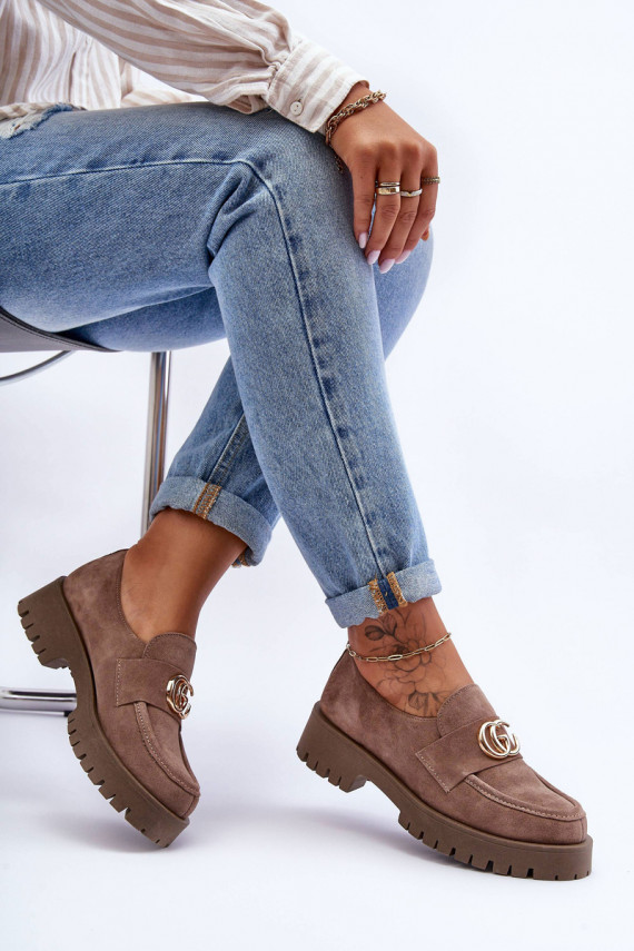 Women's Suede Half-Boots with Dark Beige Ornament Rosefalls