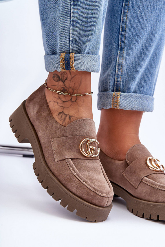 Women's Suede Half-Boots with Dark Beige Ornament Rosefalls