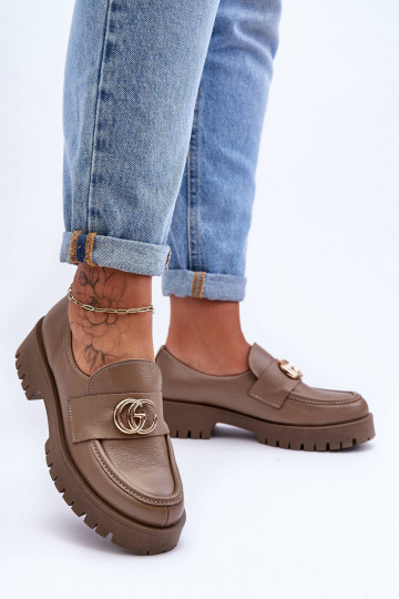Women's Leather Half-Boots with Ornament Dark Beige Rosefalls 2