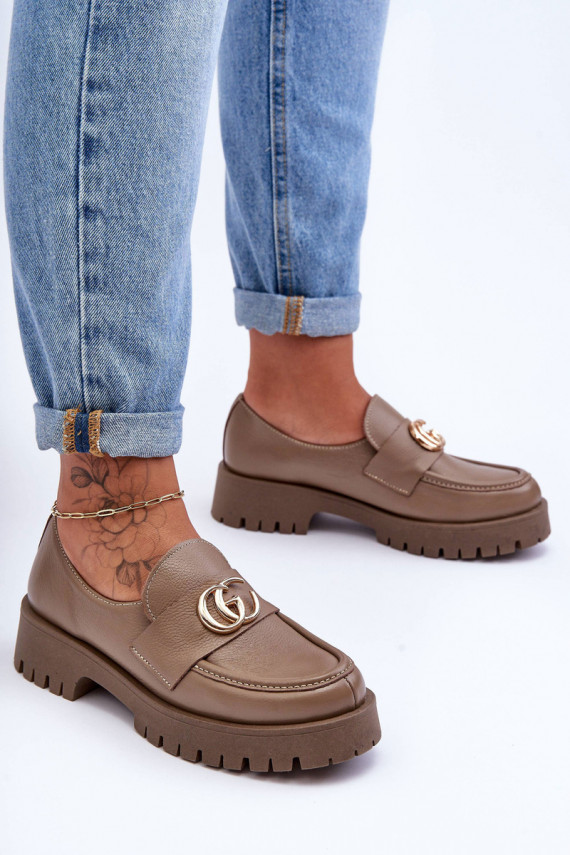 Women's Leather Half-Boots with Ornament Dark Beige Rosefalls