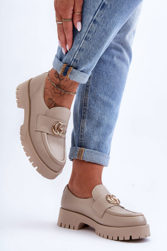 Women's Leather Half-Boots with Ornament Beige Rosefalls
