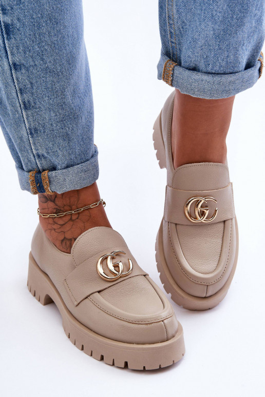 Women's Leather Half-Boots with Ornament Beige Rosefalls