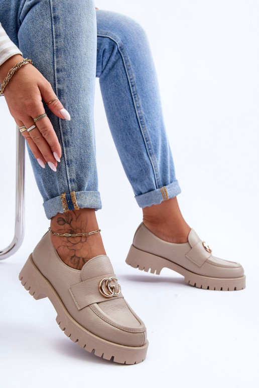 Women's Leather Half-Boots with Ornament Beige Rosefalls