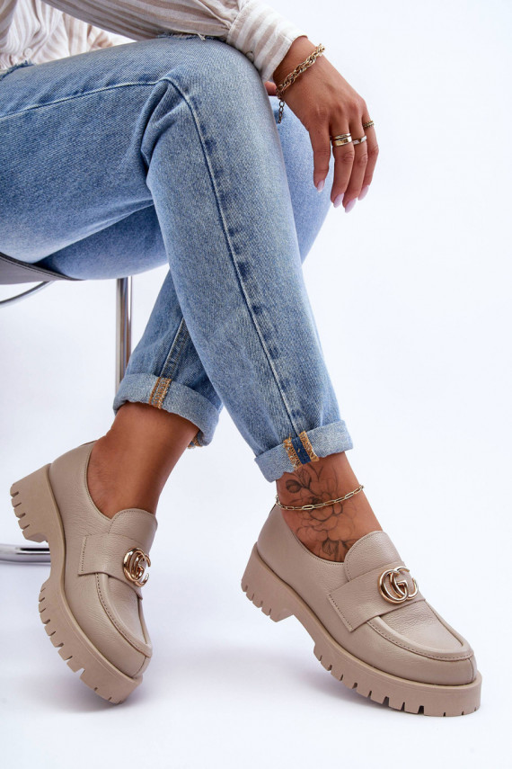 Women's Leather Half-Boots with Ornament Beige Rosefalls