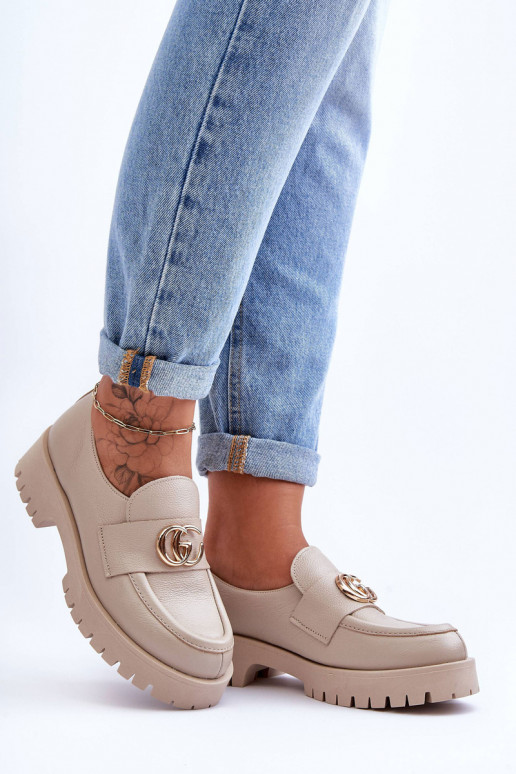 Women's Leather Half-Boots with Ornament Beige Rosefalls
