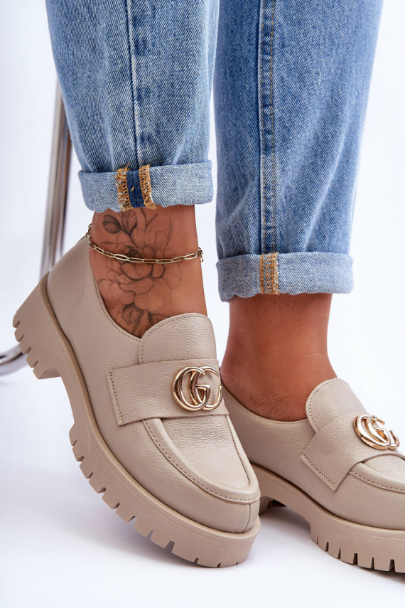 Women's Leather Half-Boots with Ornament Beige Rosefalls