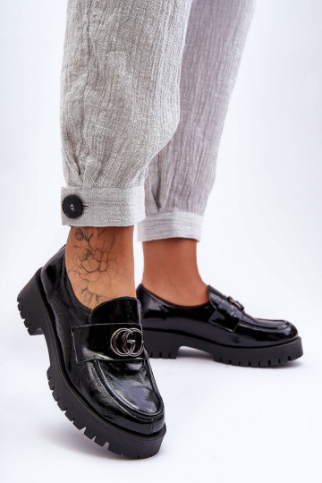 Women's Leather Half Shoes with Ornament Black Rosefalls 2