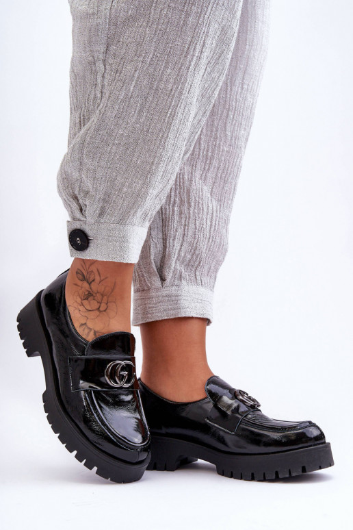 Women's Leather Half Shoes with Ornament Black Rosefalls