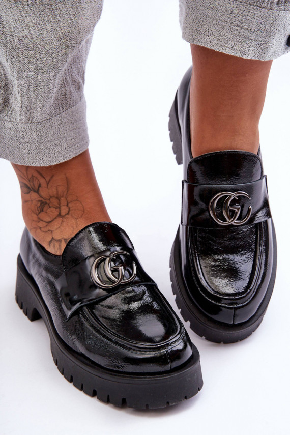 Women's Leather Half Shoes with Ornament Black Rosefalls