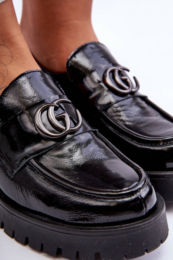 Women's Leather Half Shoes with Ornament Black Rosefalls