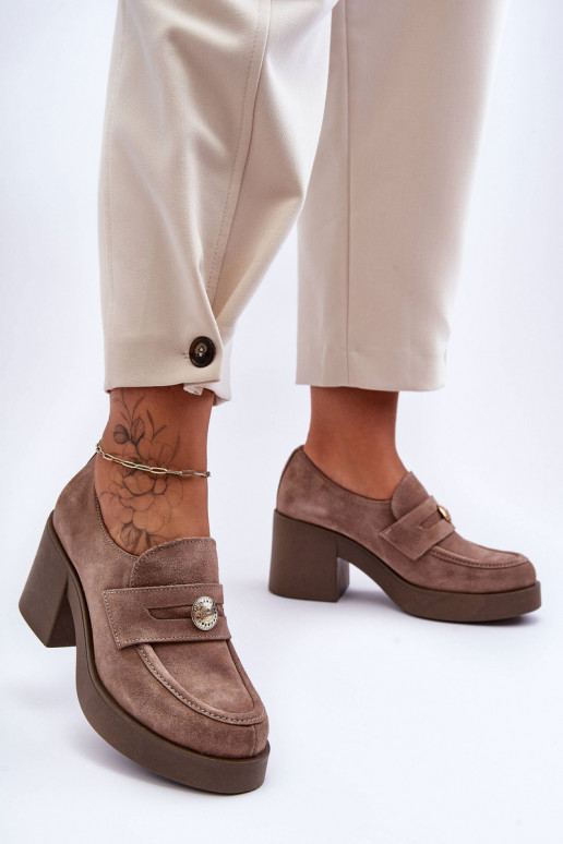 Women's Suede Half Boots on Heel Beige Dunadia