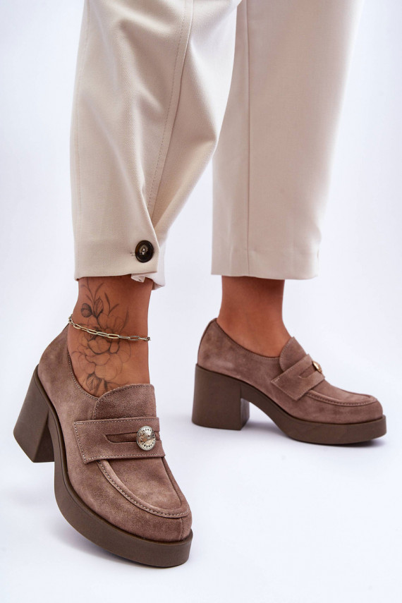 Women's Suede Half Boots on Heel Beige Dunadia