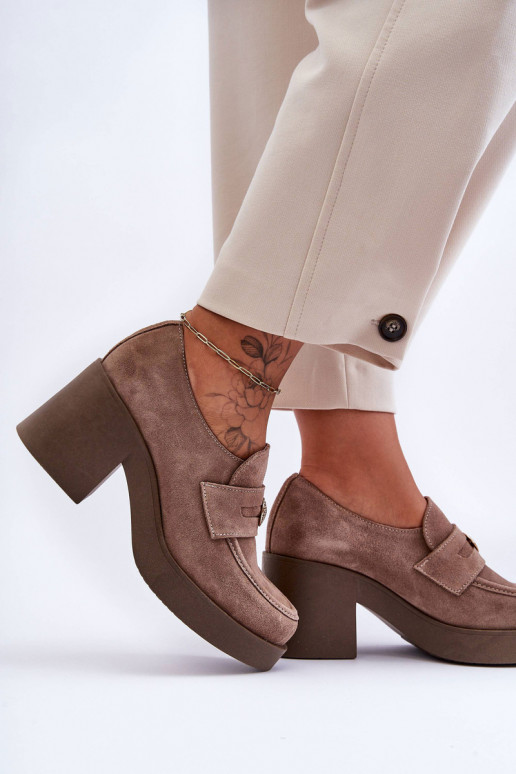 Women's Suede Half Boots on Heel Beige Dunadia