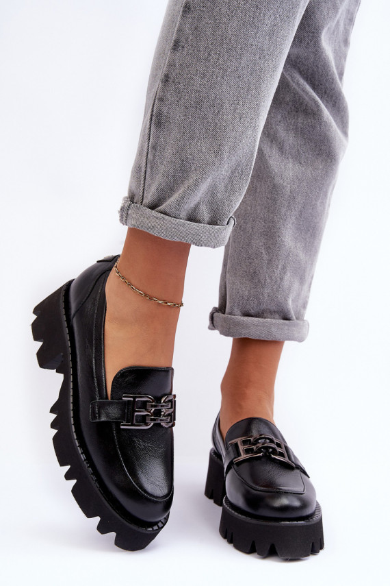Women's Leather Loafers With Decorative Black Lyndani