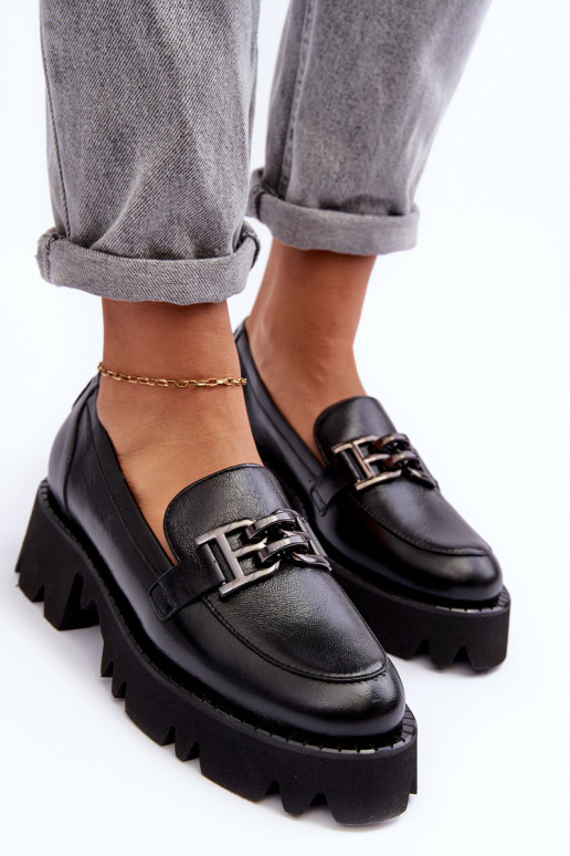 Women's Leather Loafers With Decorative Black Lyndani