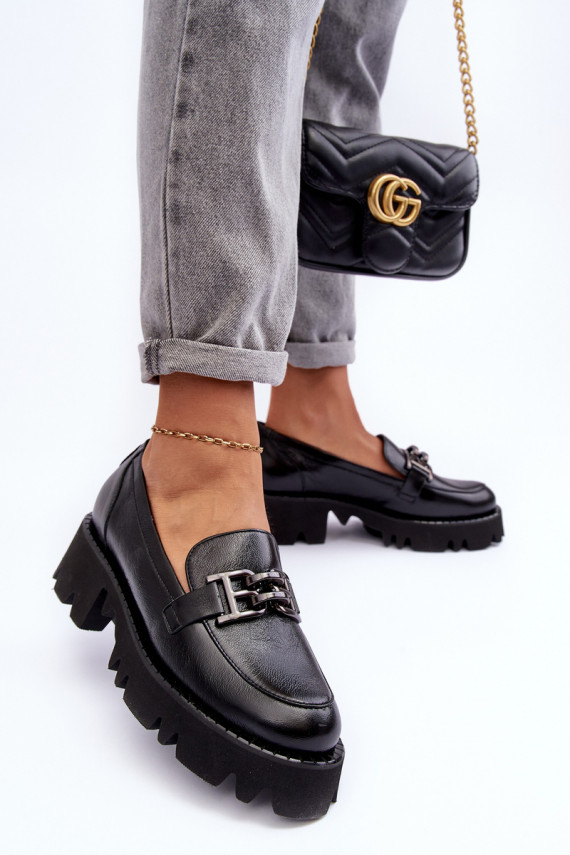 Women's Leather Loafers With Decorative Black Lyndani