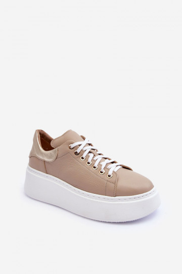 Women's Leather Platform Sport Shoes Beige Lemar 10150 2