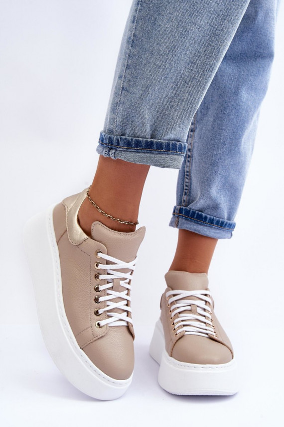 Women's Leather Platform Sport Shoes Beige Lemar 10150