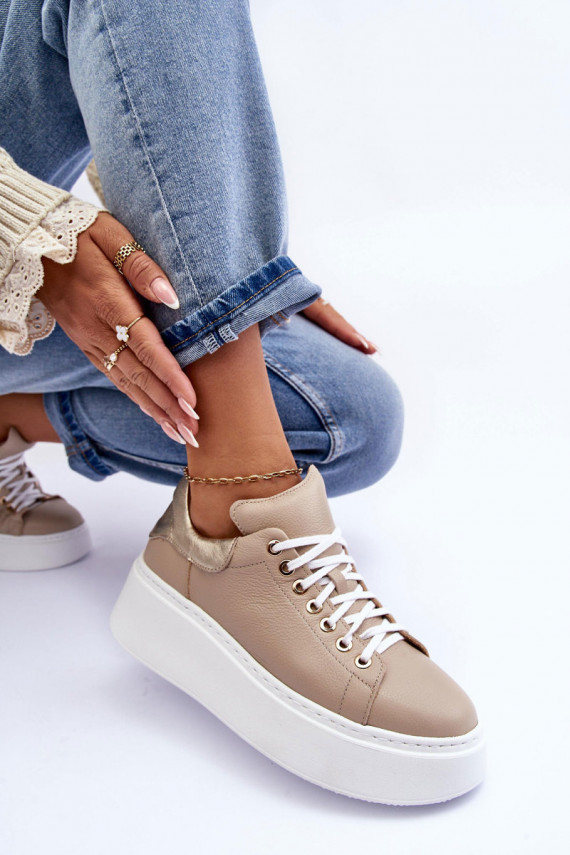Women's Leather Platform Sport Shoes Beige Lemar 10150