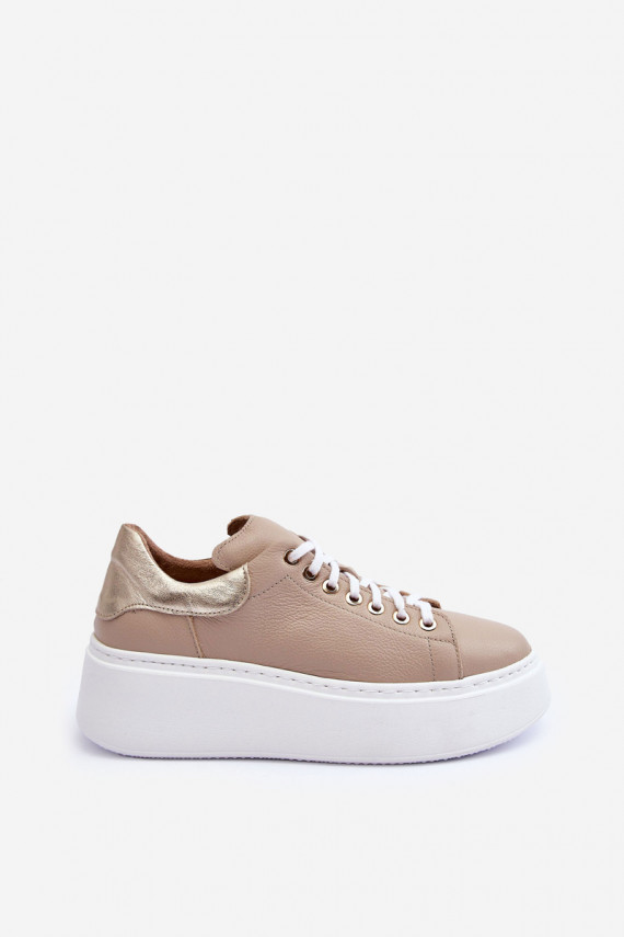 Women's Leather Platform Sport Shoes Beige Lemar 10150