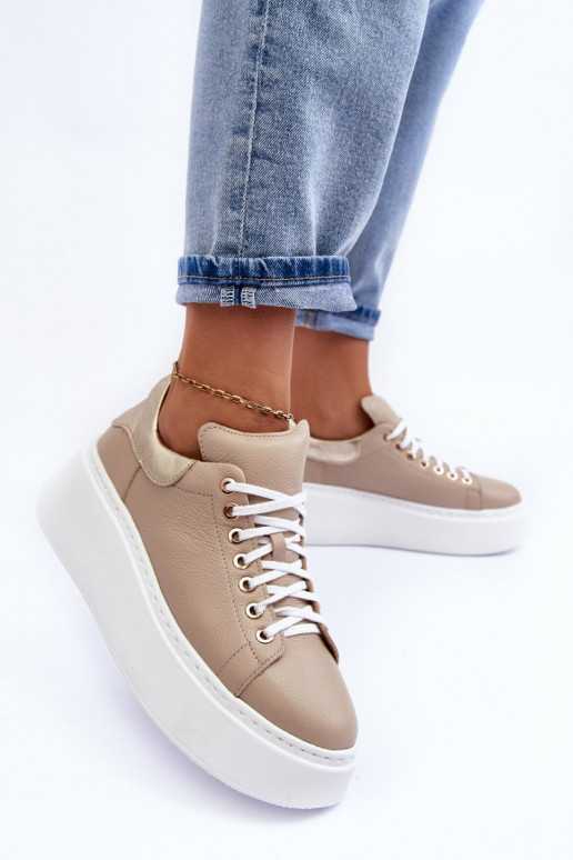 Women's Leather Platform Sport Shoes Beige Lemar 10150